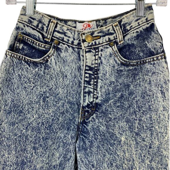 Vintage Women's Sz 24" 80's Tapered Leg Acid Wash Jean Ankle Zip Blue High Waist - Picture 3 of 9